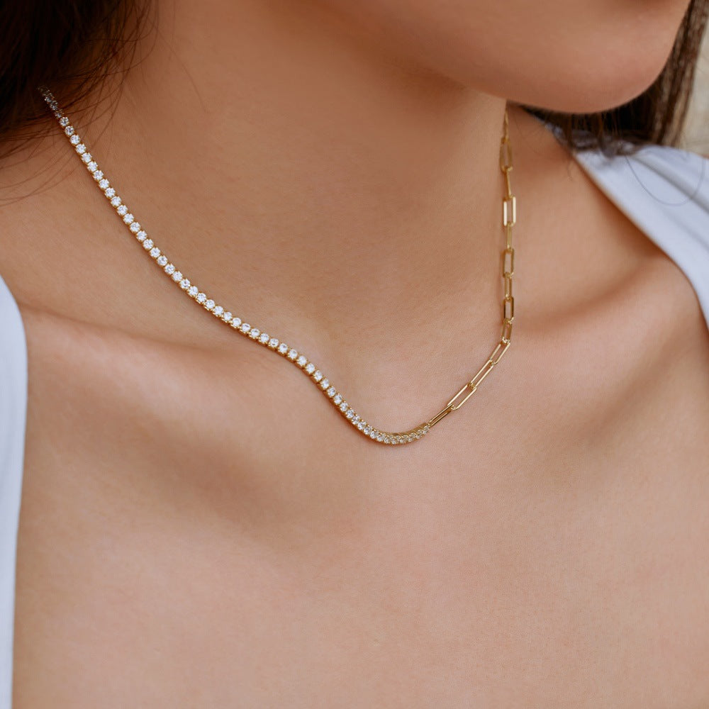 Silver S925 White Round Zirconium Inlaid Tennis Chain Necklace