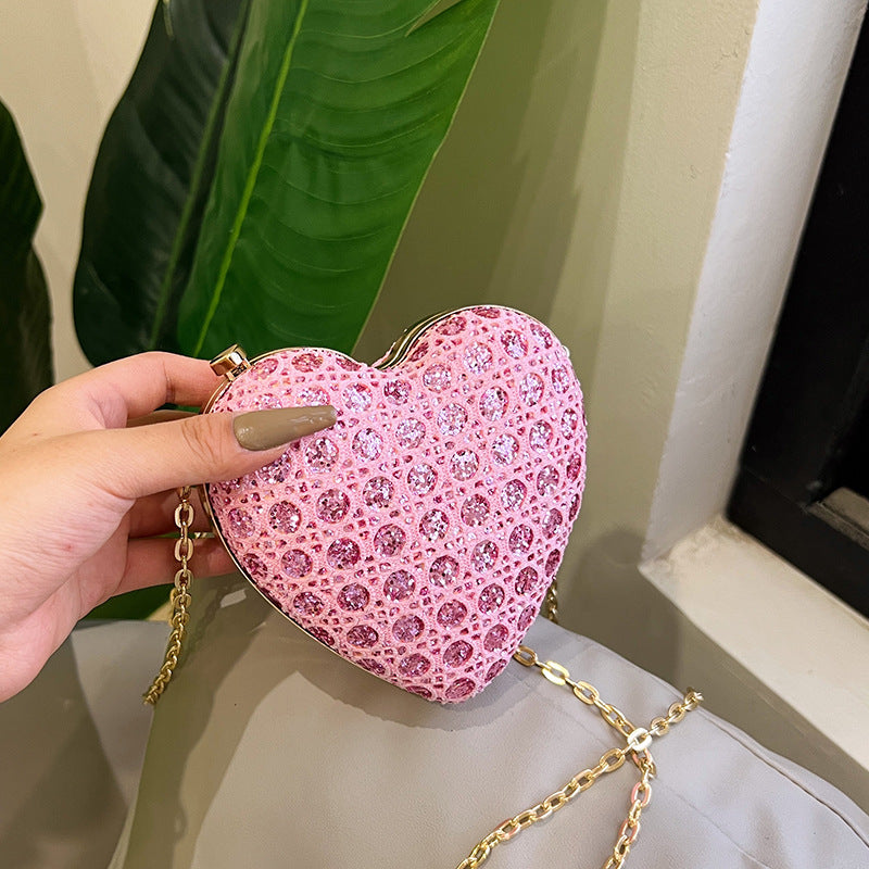 Women's Mini Love Shape Clipped Button Sequins Bag