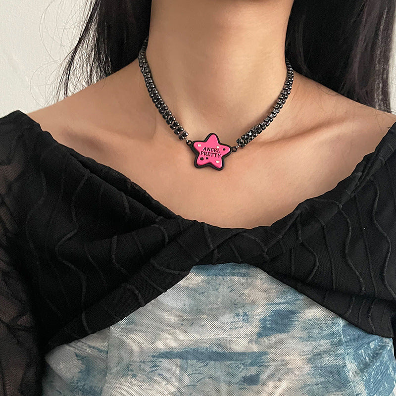 Black Full Diamond Stitching Rose Red Necklace