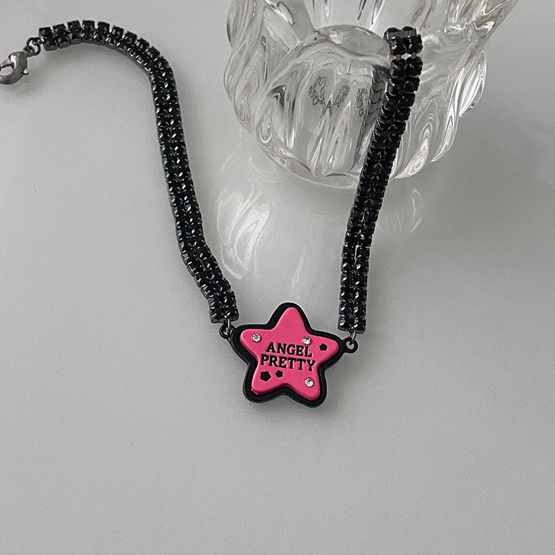 Black Full Diamond Stitching Rose Red Necklace