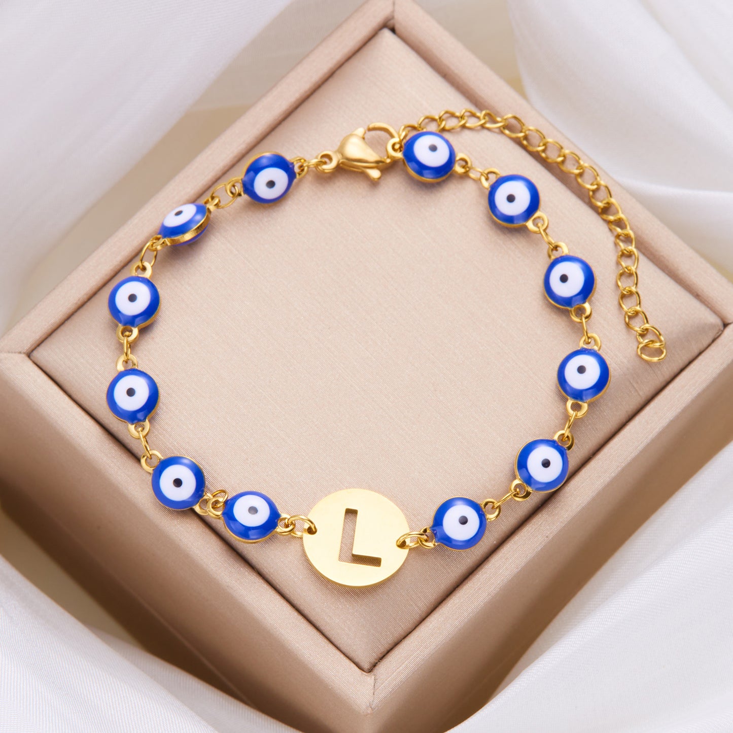 Stainless Steel Blue Eyes Hollowed-out 26 Letter Bracelet