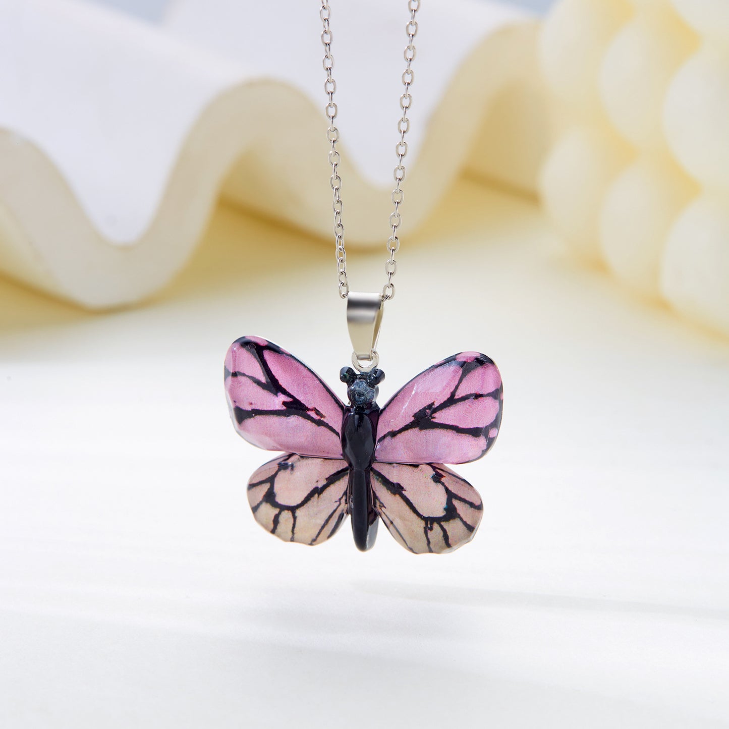 Stainless Steel Retro Multi-color Butterfly Necklace