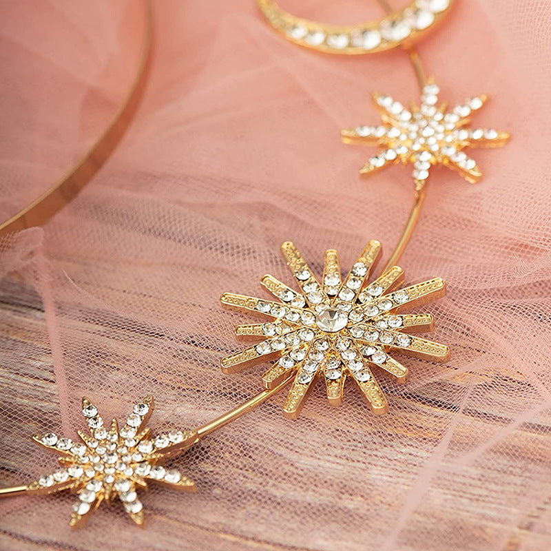 Fashion Sun Goddess Double-layer Headband Six-pointed Star Moon Alloy Crystal