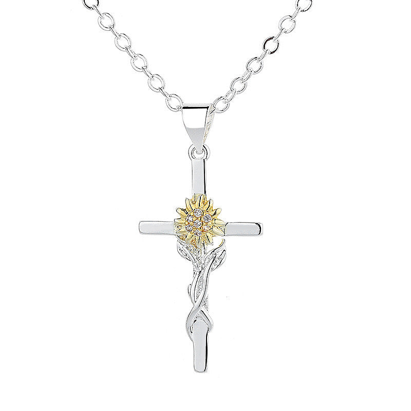 Cross Sunflower Pendant Necklace