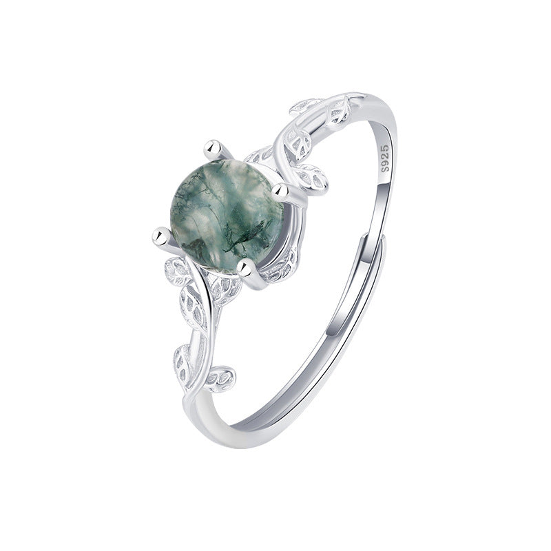 S925 Silver Green Moss Ring