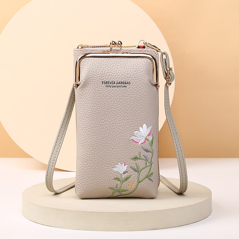 Litchi Embroidery Crossbody Shoulder Bag