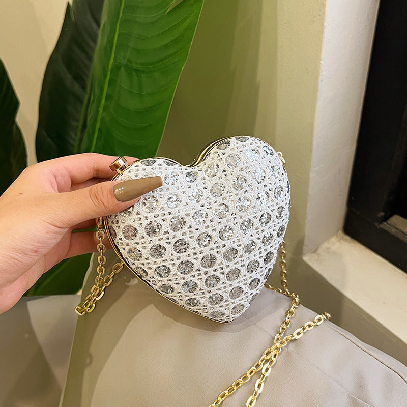 Women's Mini Love Shape Clipped Button Sequins Bag