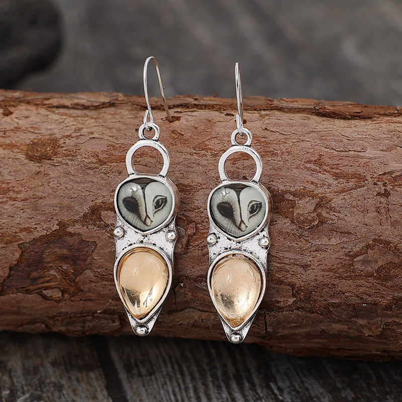 Owl Cat's Eye Resin Vintage Earrings