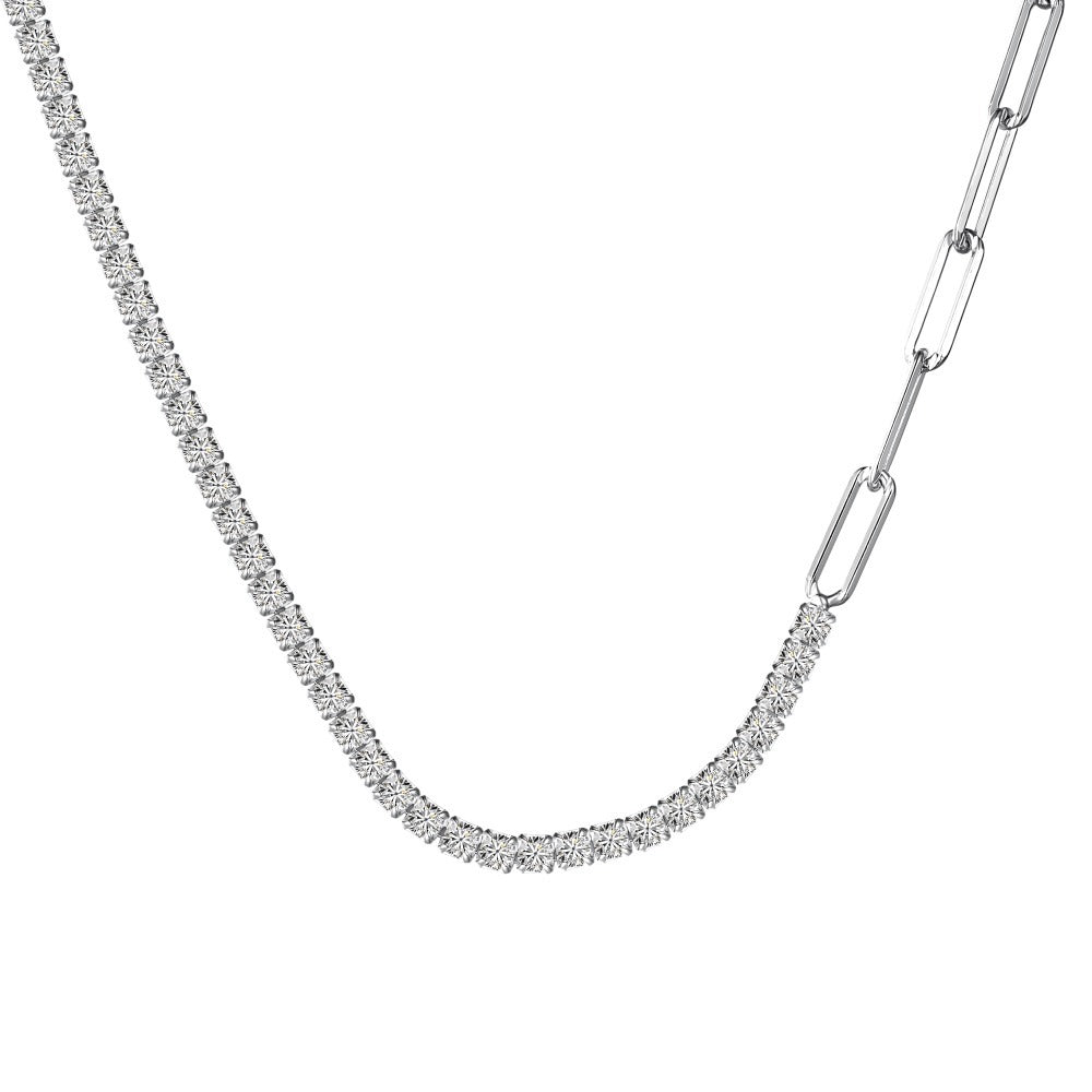 Silver S925 White Round Zirconium Inlaid Tennis Chain Necklace