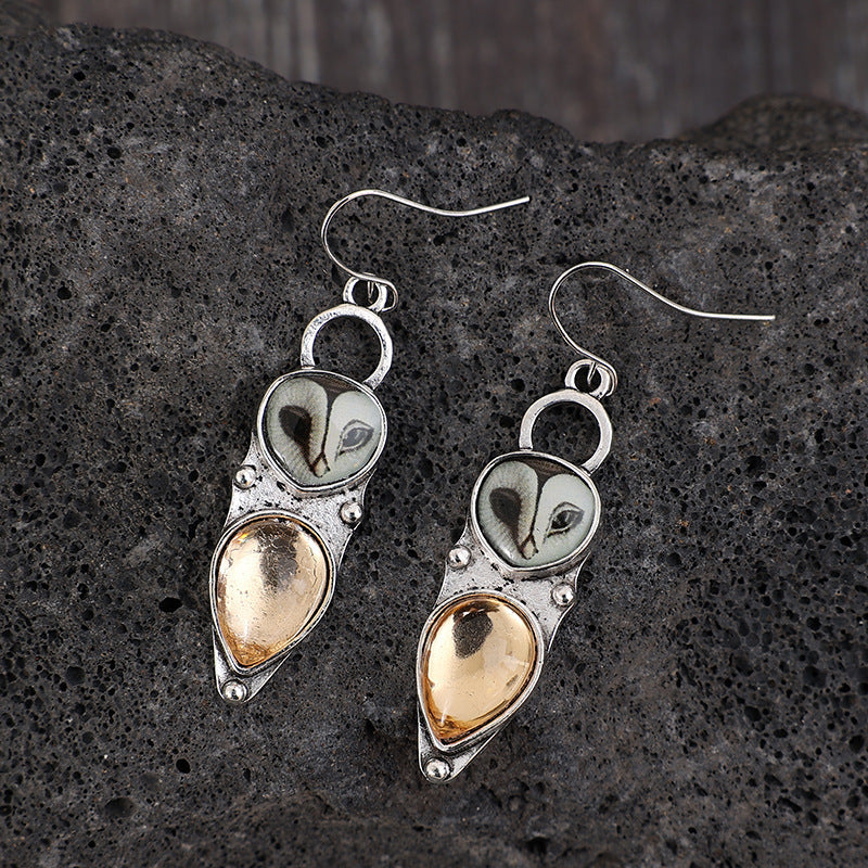 Owl Cat's Eye Resin Vintage Earrings