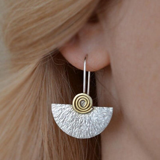 Exaggerated Spiral Semicircle Piece Two-color Winding Earrings