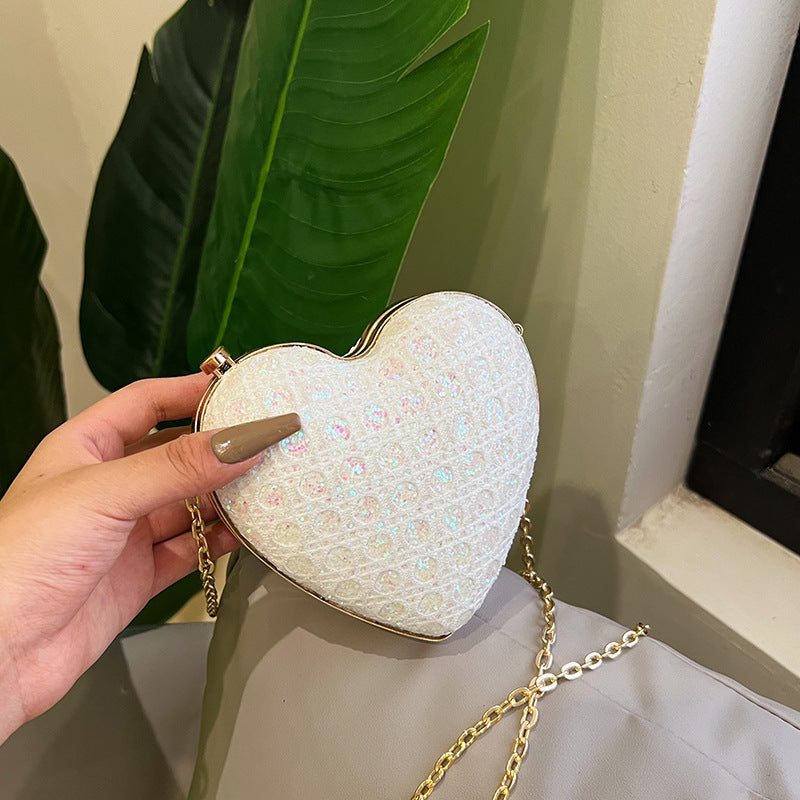 Women's Mini Love Shape Clipped Button Sequins Bag