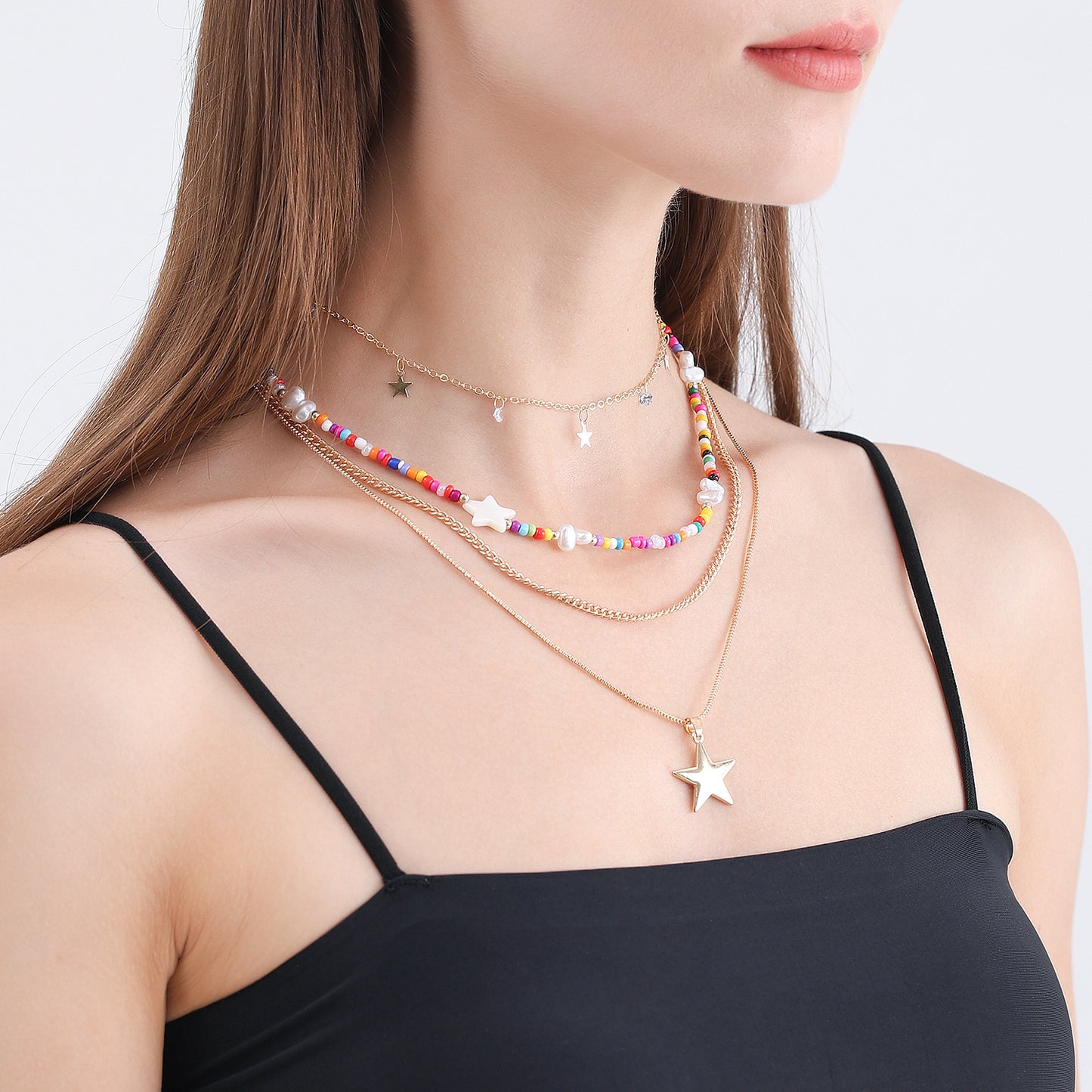 Bohemian Contrast Color Bead Star Necklace