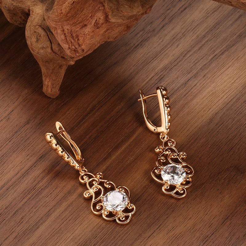 Long Pattern Zircon Earrings