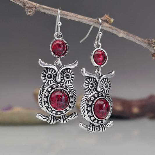 Lace Ruby And Owl Earrings