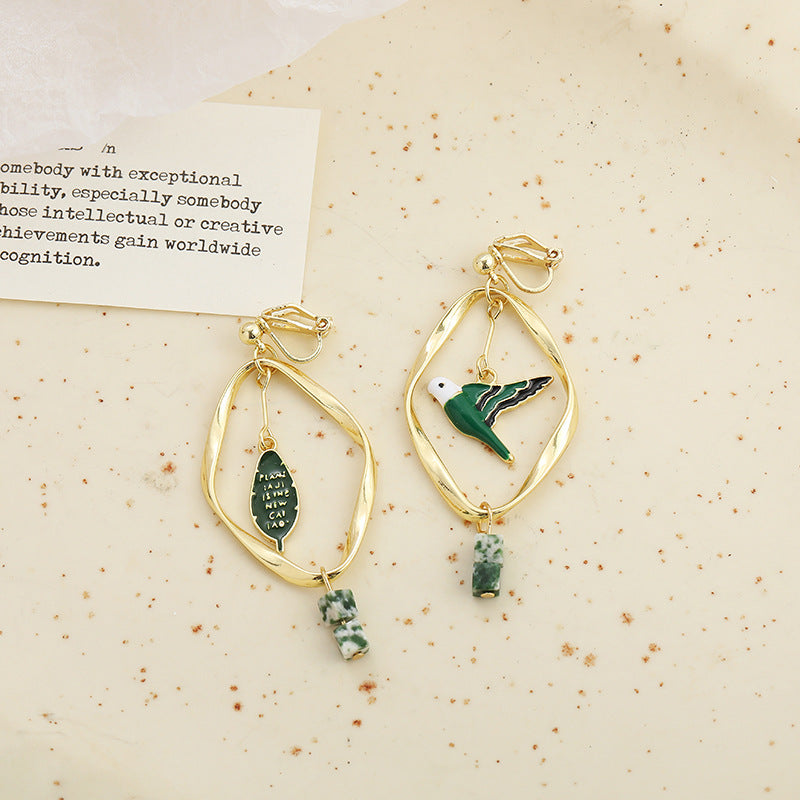 Retro Mori Style Green Bird Earrings