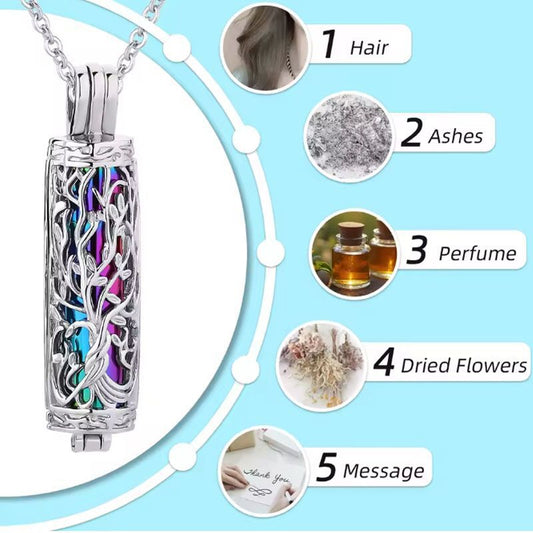 Stainless Steel Ornaments Pet Ashes Necklace Hollow Cylindrical Pendant