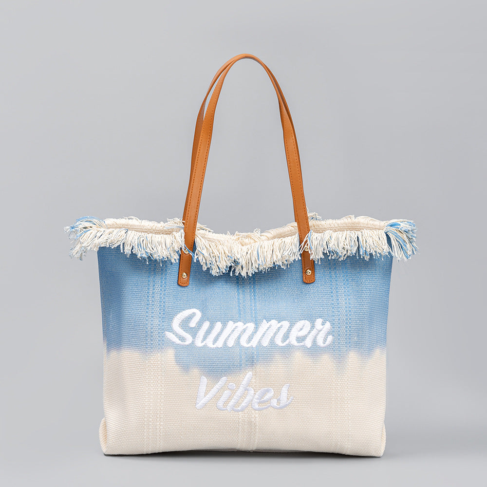 Embroidered Tote Tassel Canvas Bag