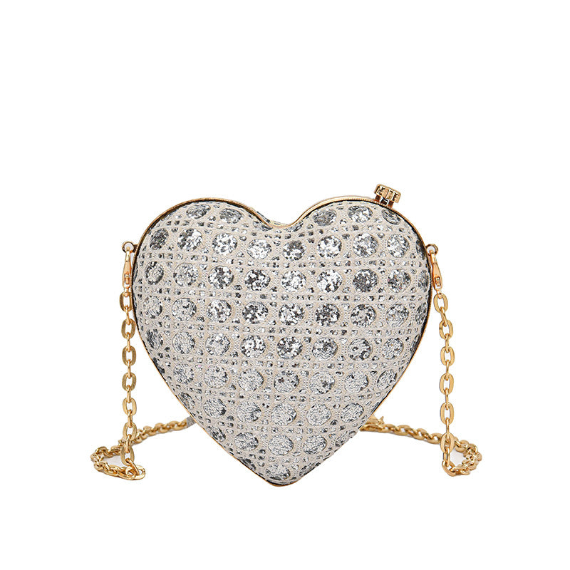 Women's Mini Love Shape Clipped Button Sequins Bag