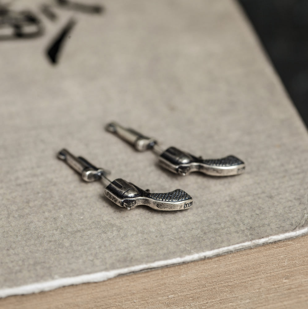 925 Sterling Silver Three-dimensional Miniature Pistol Earrings