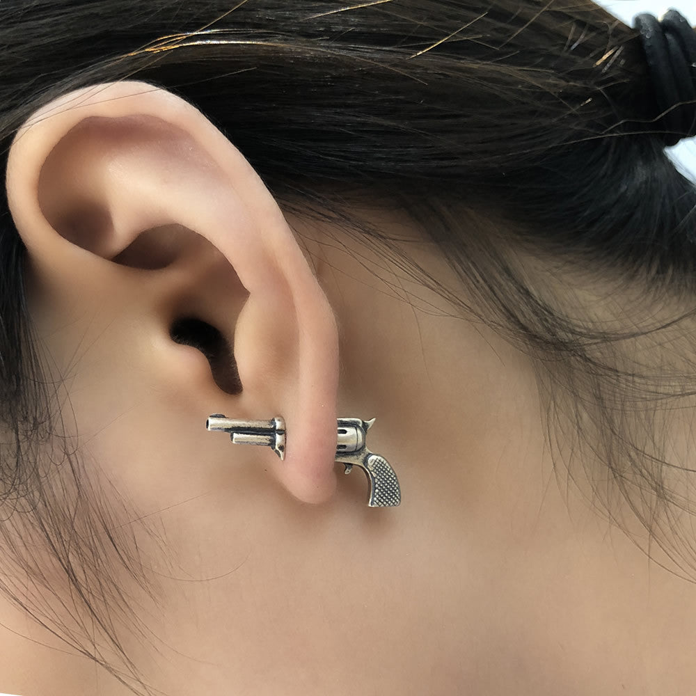 925 Sterling Silver Three-dimensional Miniature Pistol Earrings