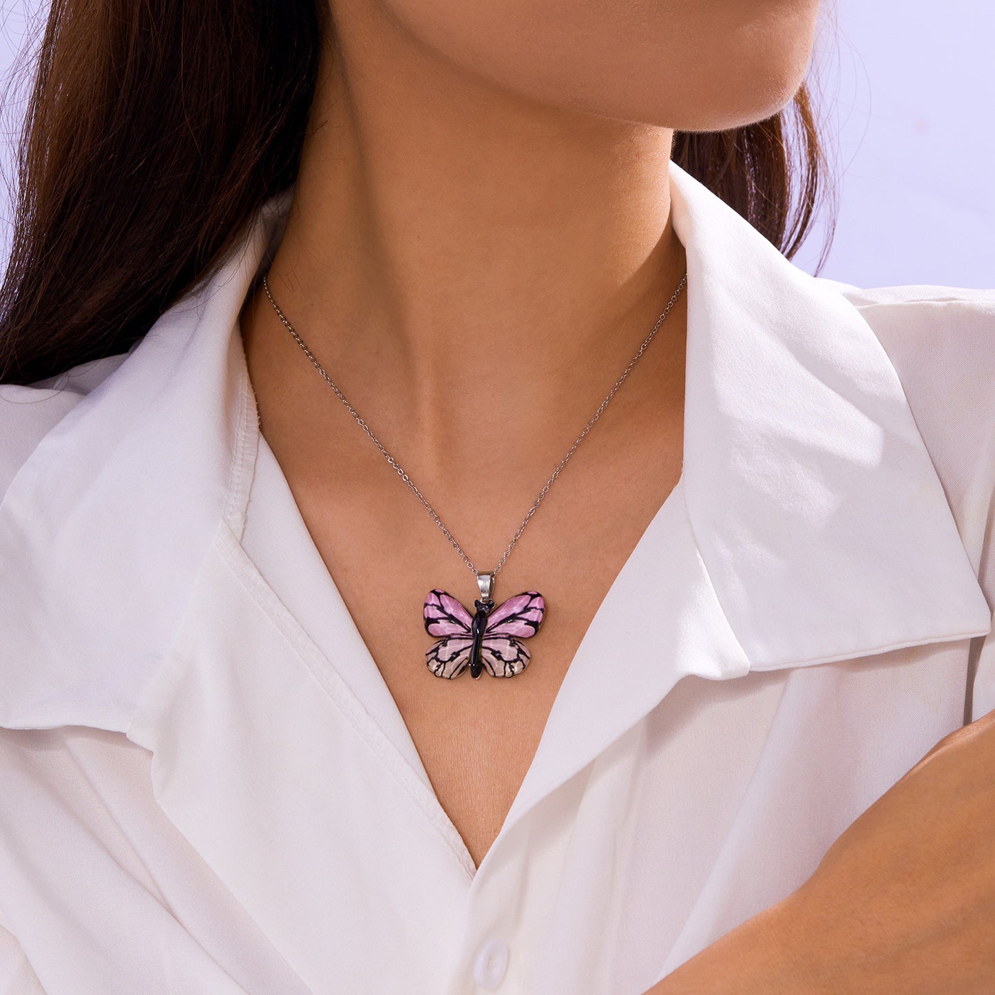 Stainless Steel Retro Multi-color Butterfly Necklace