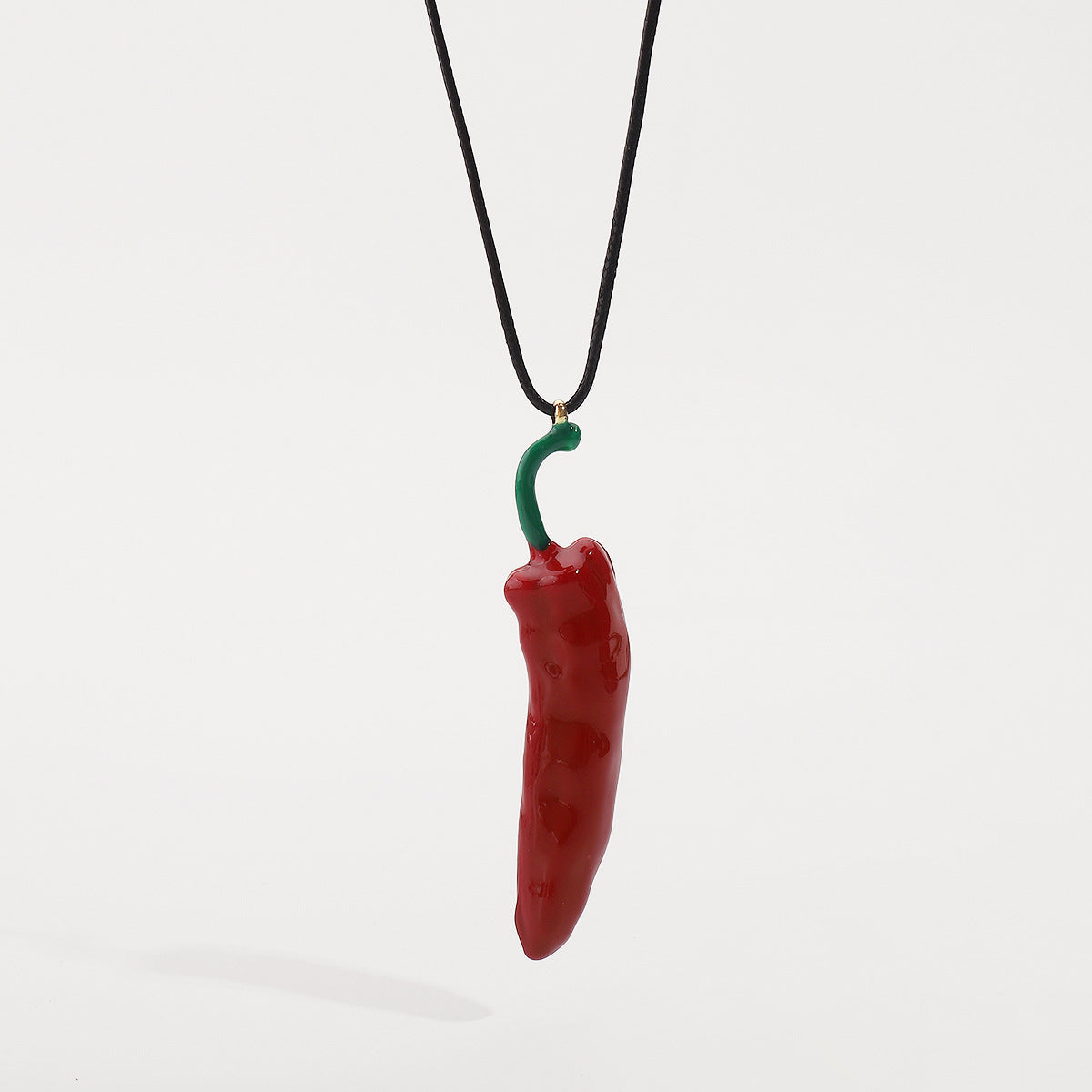 Enamel Vegetable Twin Red Chilli Pendant Necklace