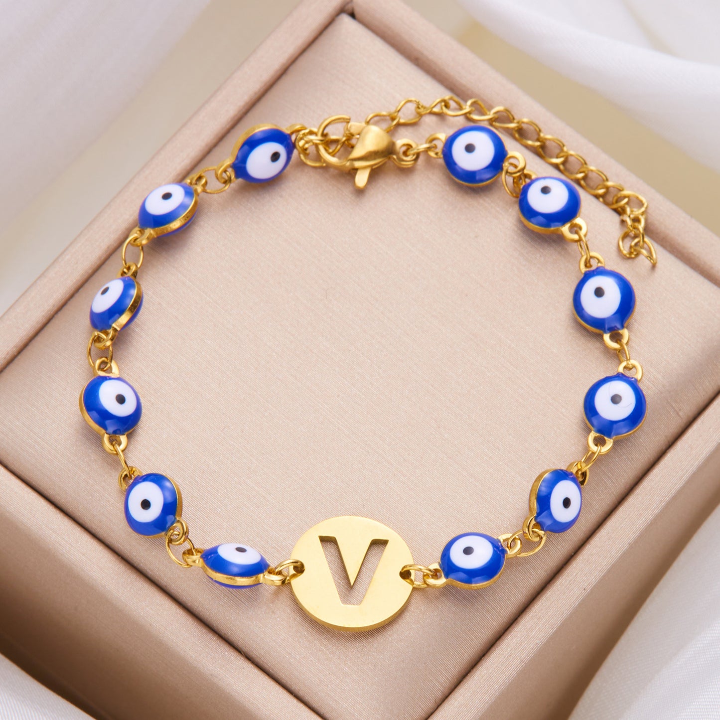 Stainless Steel Blue Eyes Hollowed-out 26 Letter Bracelet