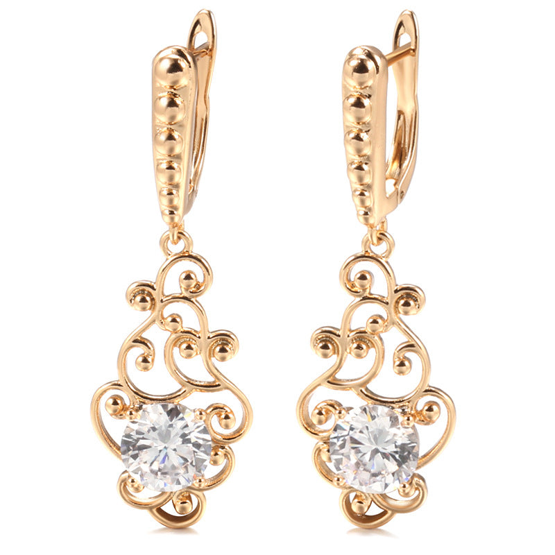 Long Pattern Zircon Earrings