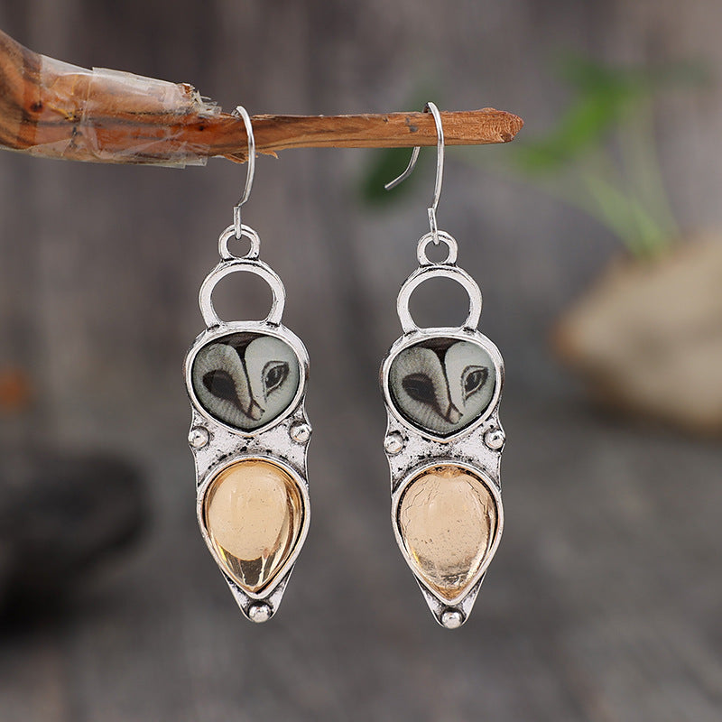 Owl Cat's Eye Resin Vintage Earrings