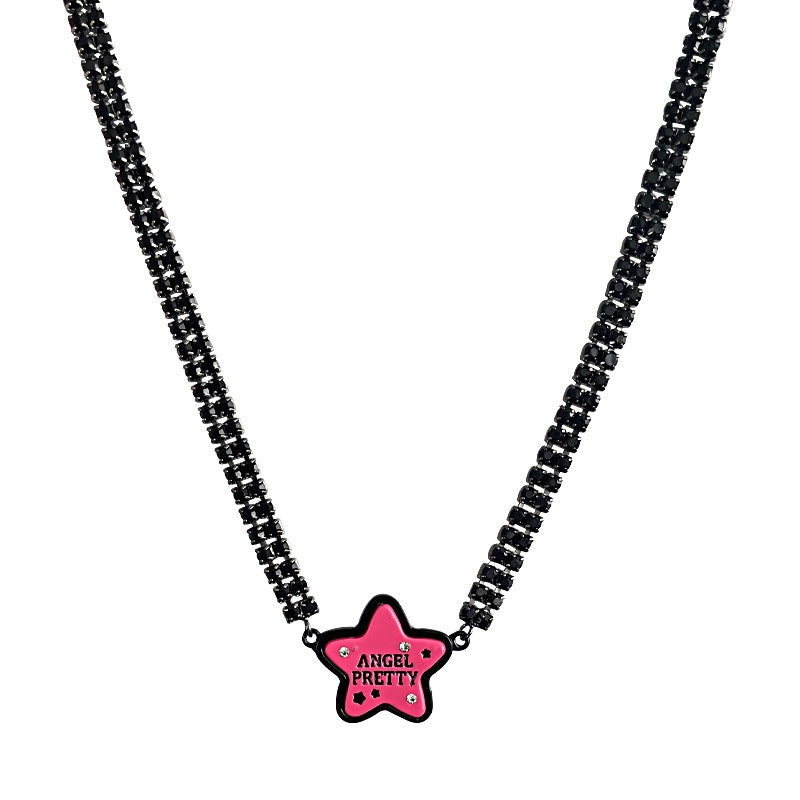 Black Full Diamond Stitching Rose Red Necklace