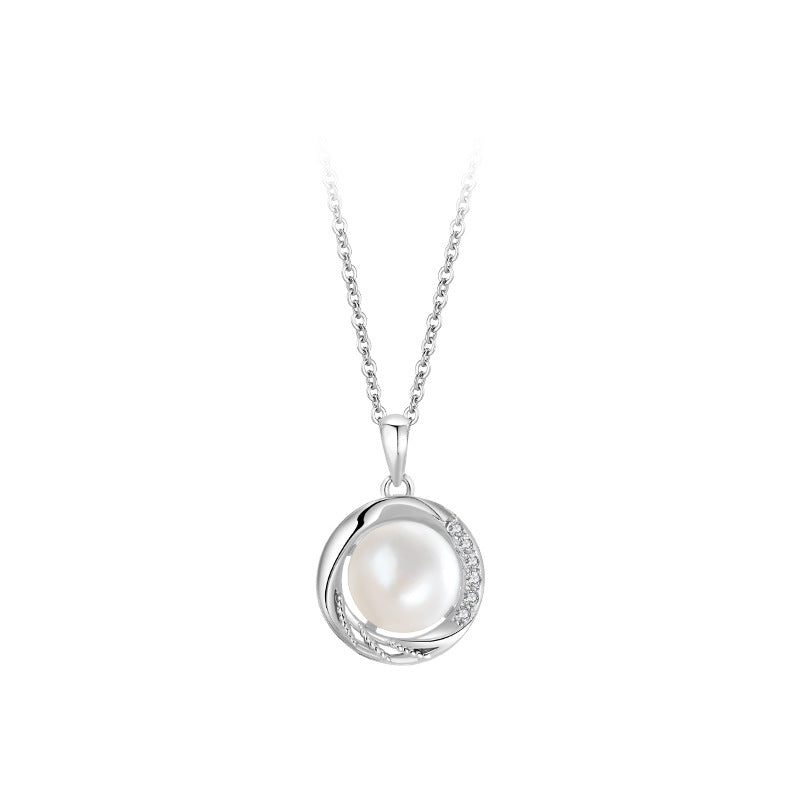 S925 Sterling Silver Round Pearl Pendant Necklace