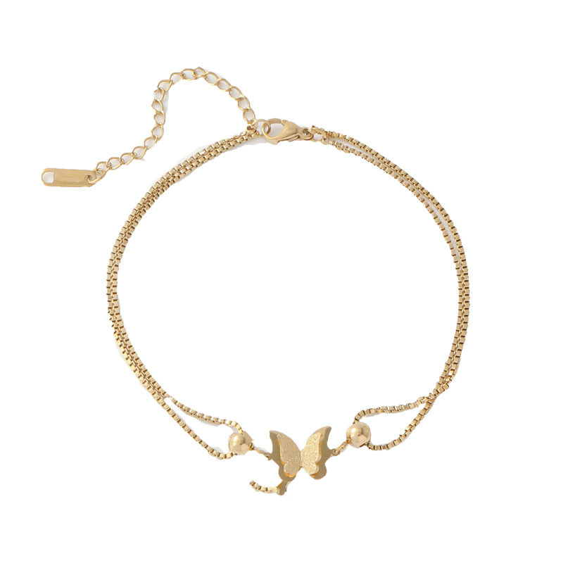 Butterfly Pendant Layered Anklet