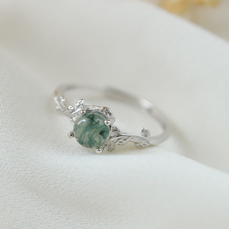 S925 Silver Green Moss Ring