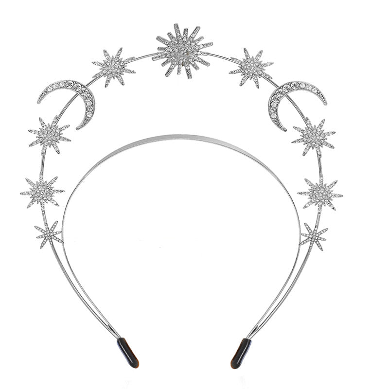 Fashion Sun Goddess Double-layer Headband Six-pointed Star Moon Alloy Crystal