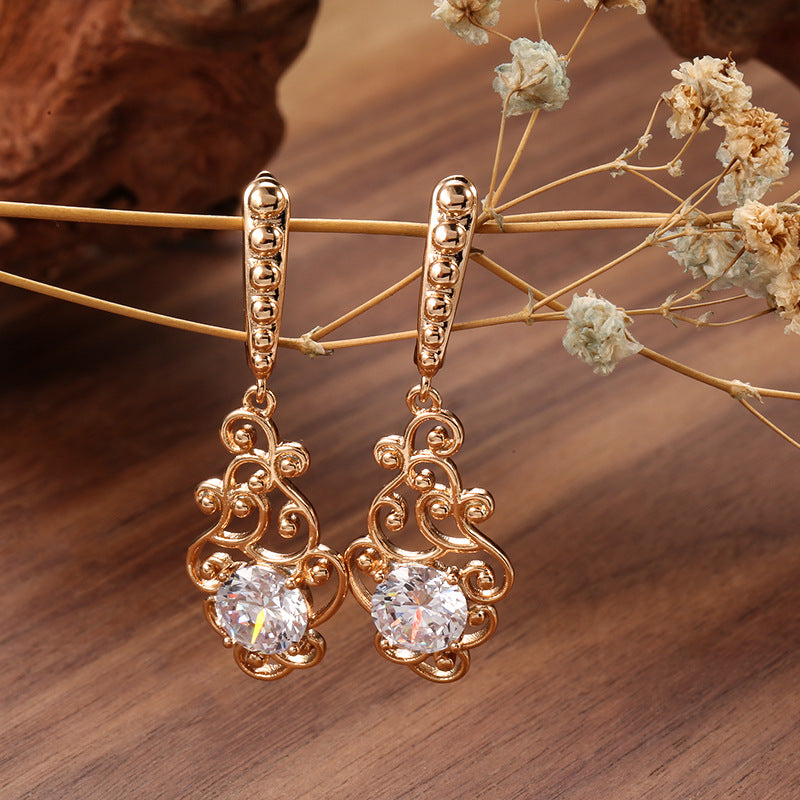 Long Pattern Zircon Earrings