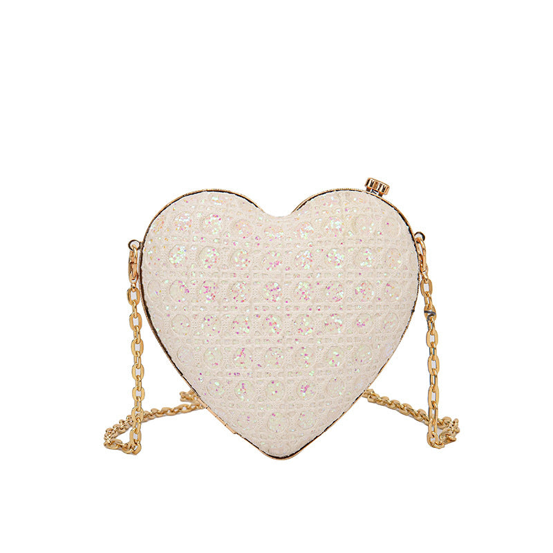 Women's Mini Love Shape Clipped Button Sequins Bag