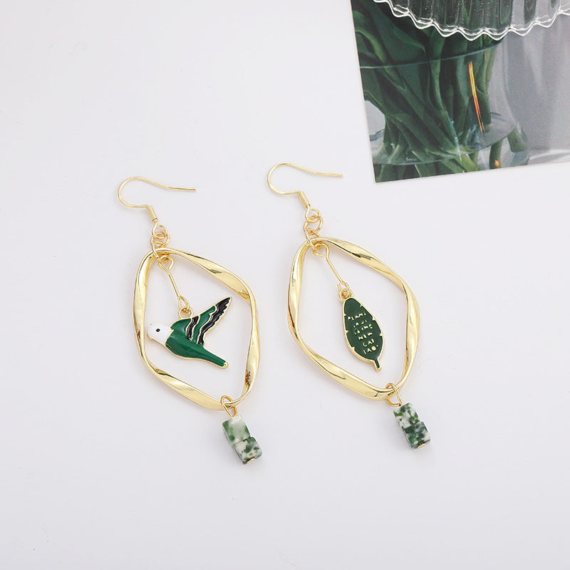 Retro Mori Style Green Bird Earrings