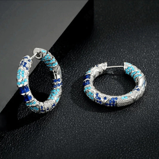 Retro Ethnic Style Blue Enamel Ear Ring