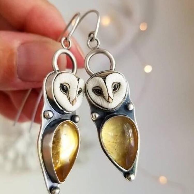 Owl Cat's Eye Resin Vintage Earrings