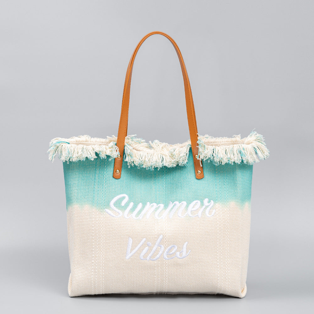 Embroidered Tote Tassel Canvas Bag