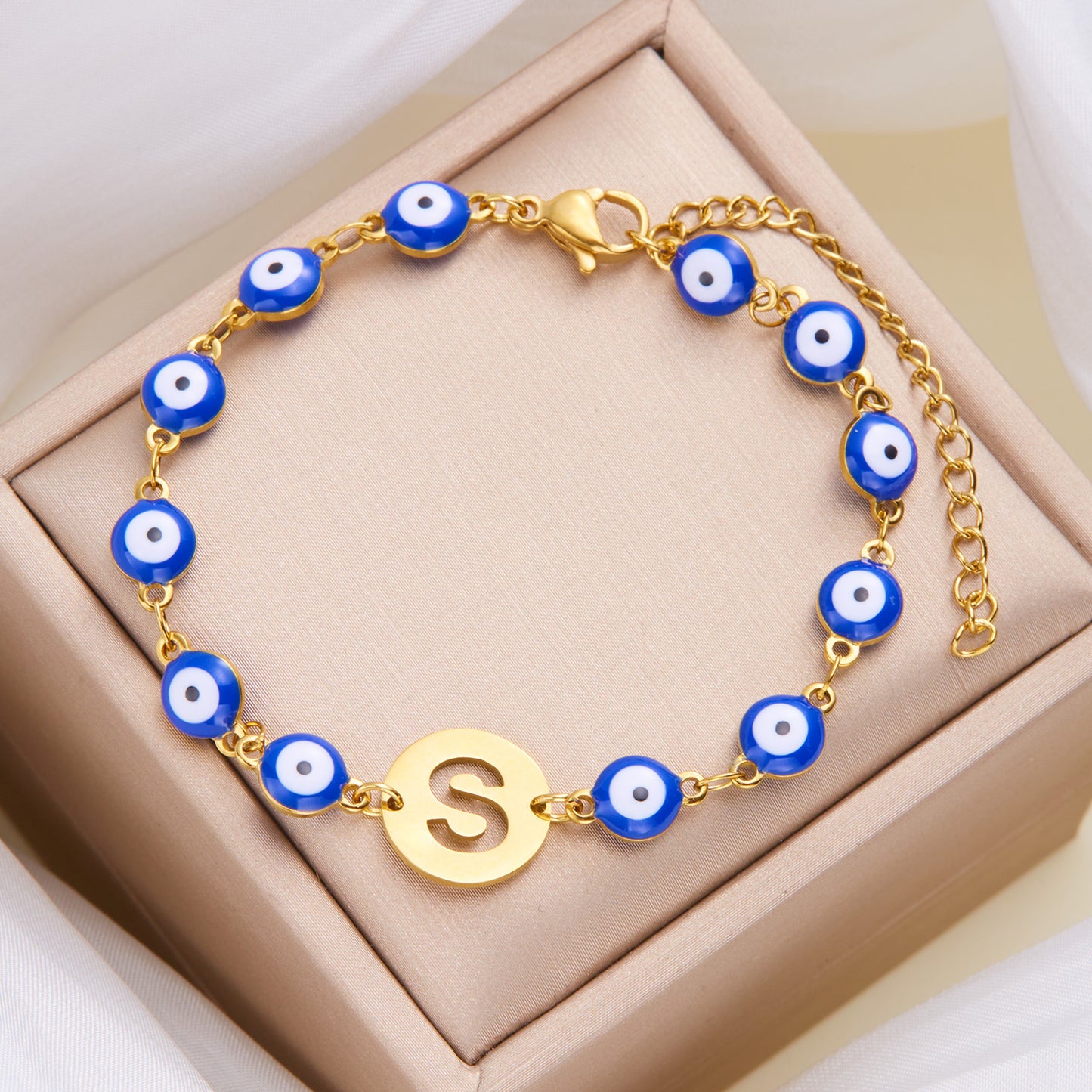 Stainless Steel Blue Eyes Hollowed-out 26 Letter Bracelet