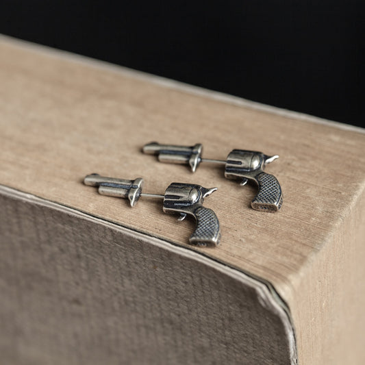 925 Sterling Silver Three-dimensional Miniature Pistol Earrings