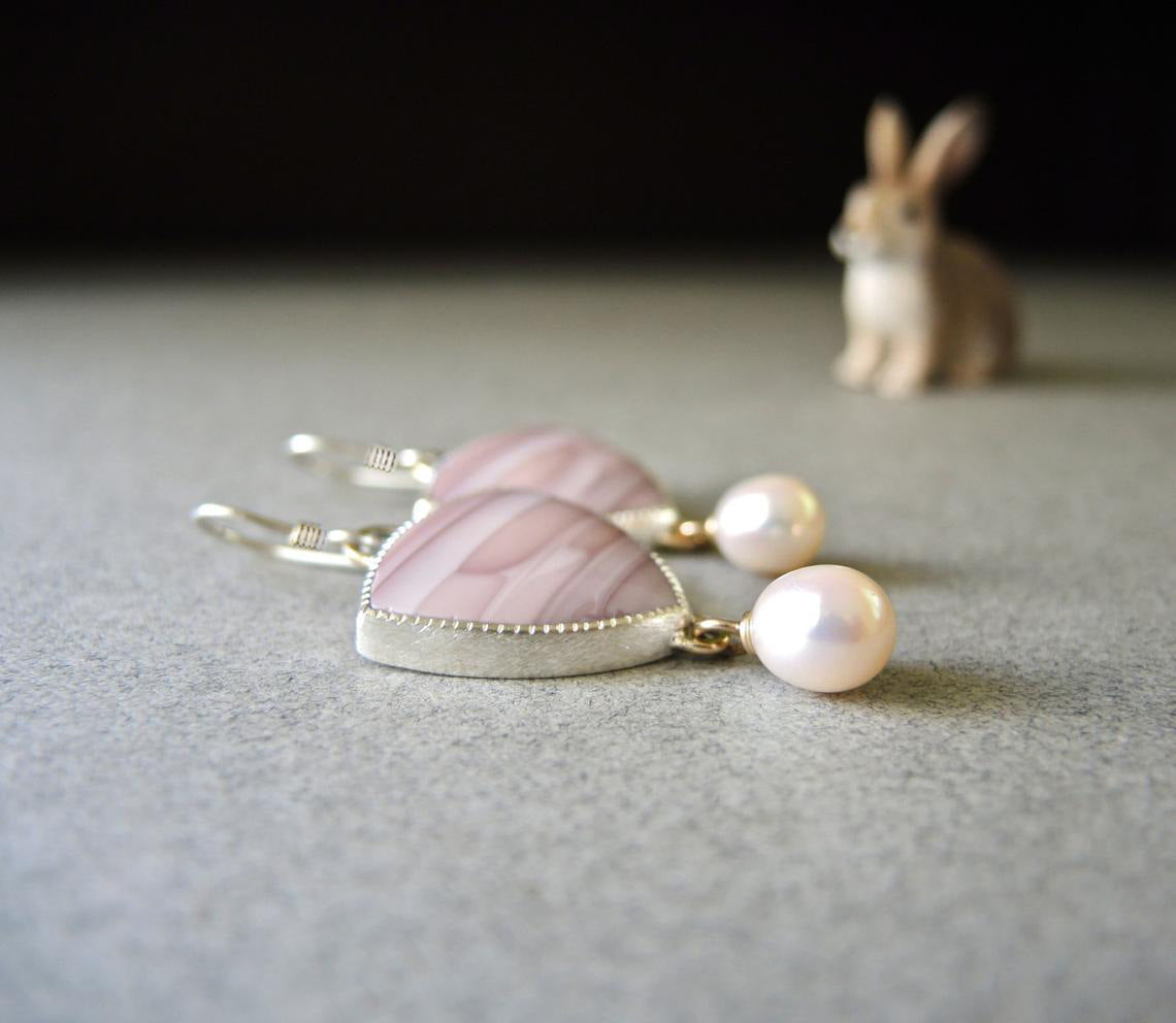 Pink Opal And Pearl Earrings