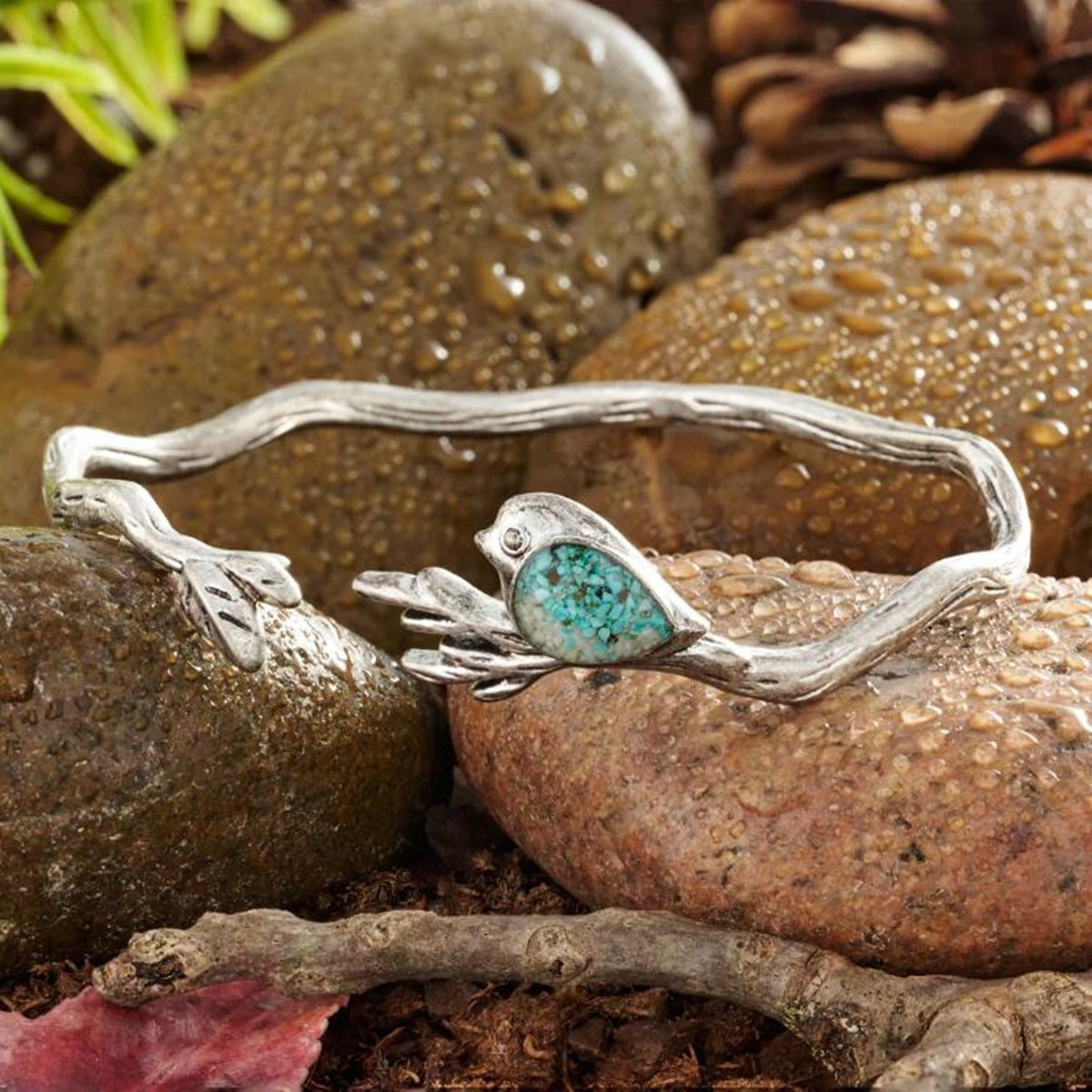 Retro Silver Branch Inlaid Cute Bird Bracelet