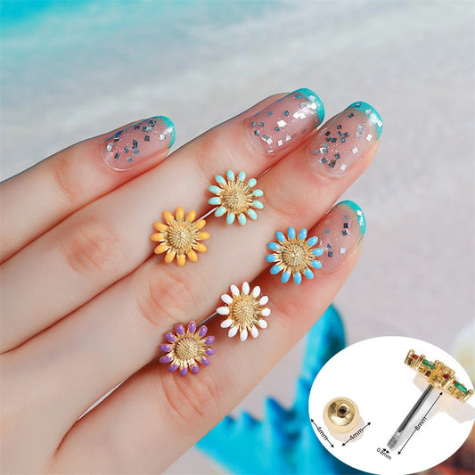 Pastoral Sunflower Dripping Oil Ear Bone Stud