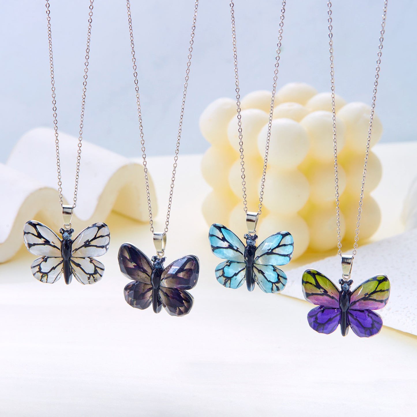 Stainless Steel Retro Multi-color Butterfly Necklace