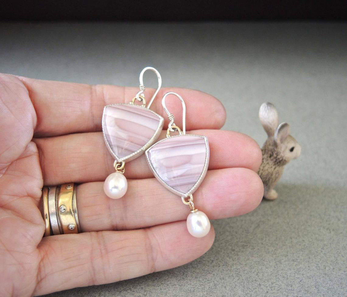 Pink Opal And Pearl Earrings