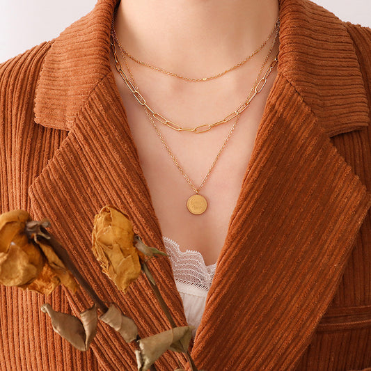 English Letter Round Plate Pendant Necklace Hip Hop Cold Style Trendy Clavicle Chain