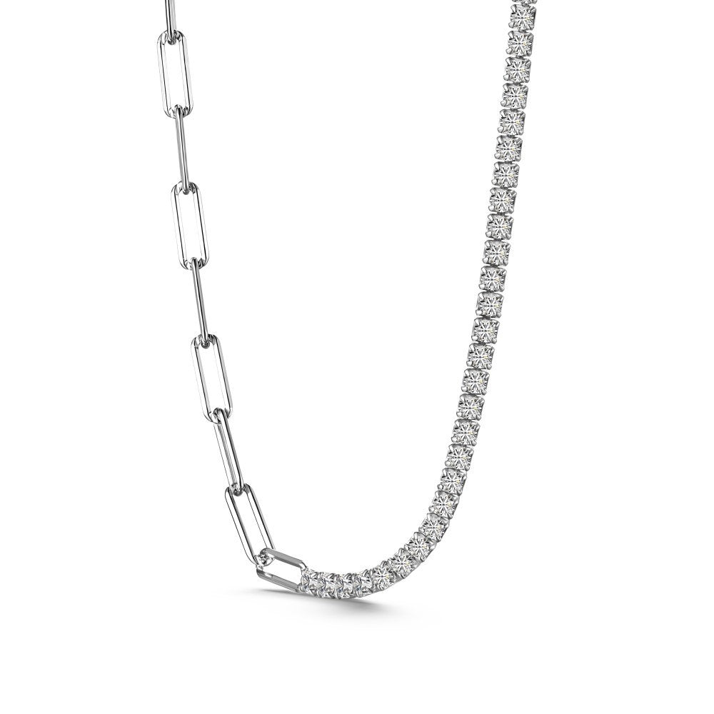 Silver S925 White Round Zirconium Inlaid Tennis Chain Necklace